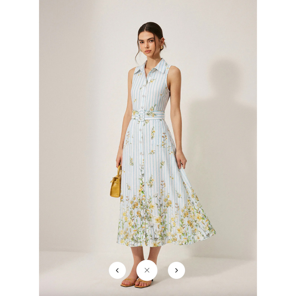 Copied - NWT Commense Floral Striped Sleeveless Belted Midi Dress Sz L - Picture 3 of 6